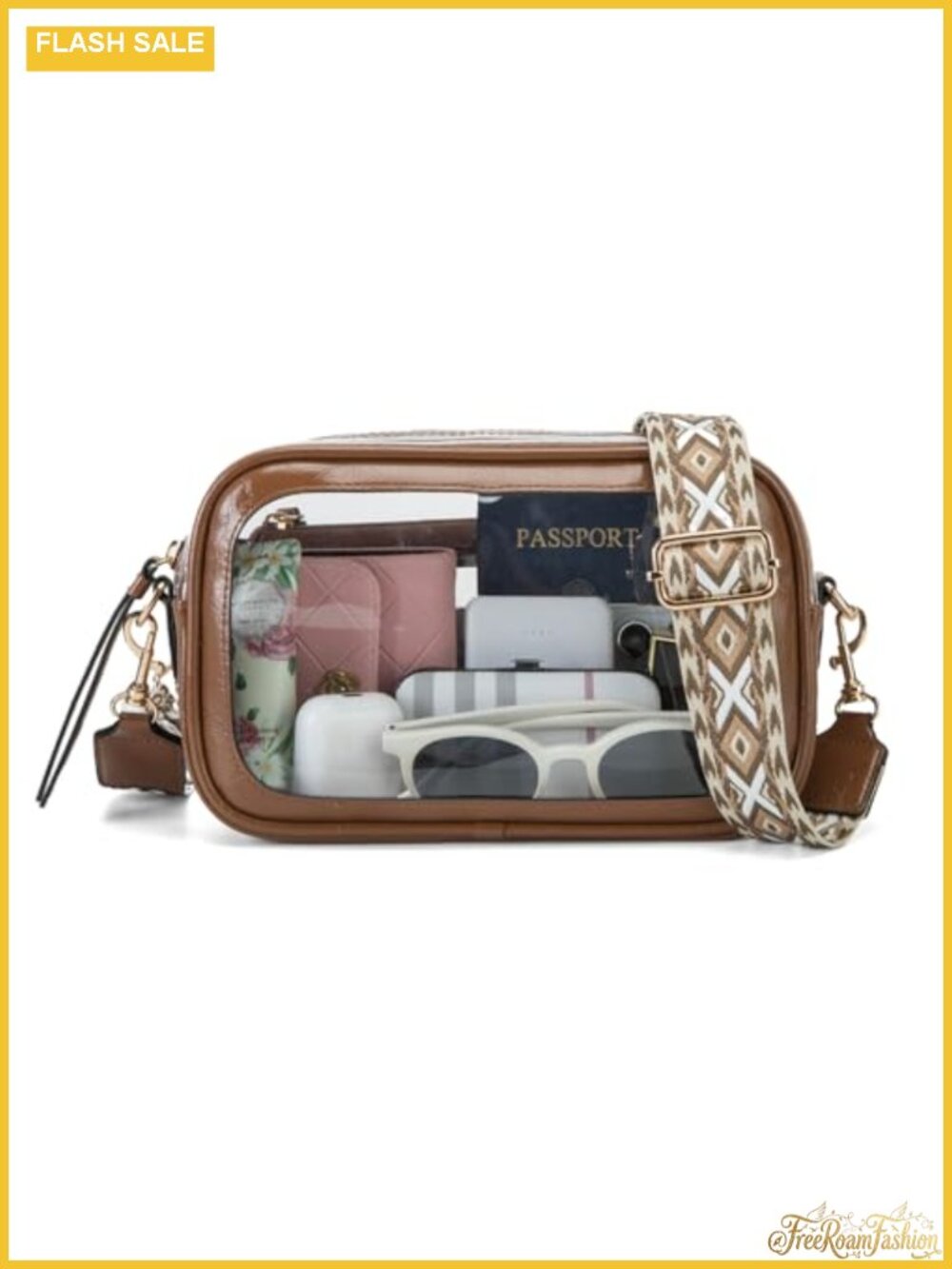 Clear Crossbody Purse Faux Leather Trim Stadium Concert Bag